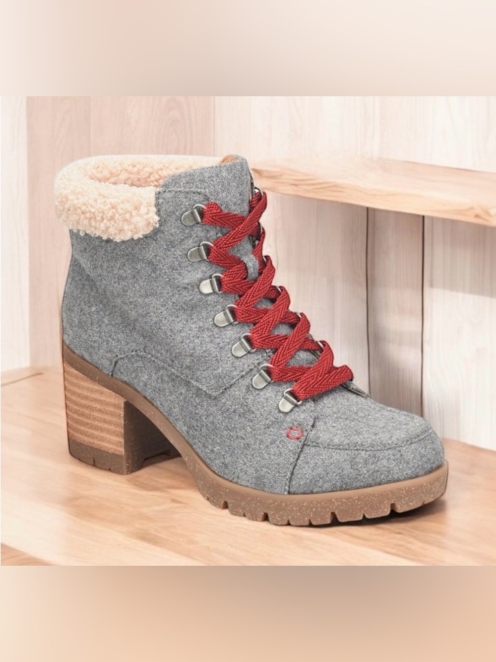 Korks / Kork - Ease Evie Heeled Lace Up booties Wool Fabric Shearling Collar